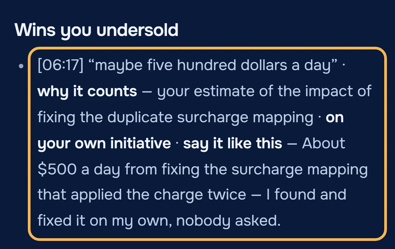 Wins you undersold row from the May Raise Coach notes: Sam's words at 06:17, why it counts, on your own initiative, and say it like this