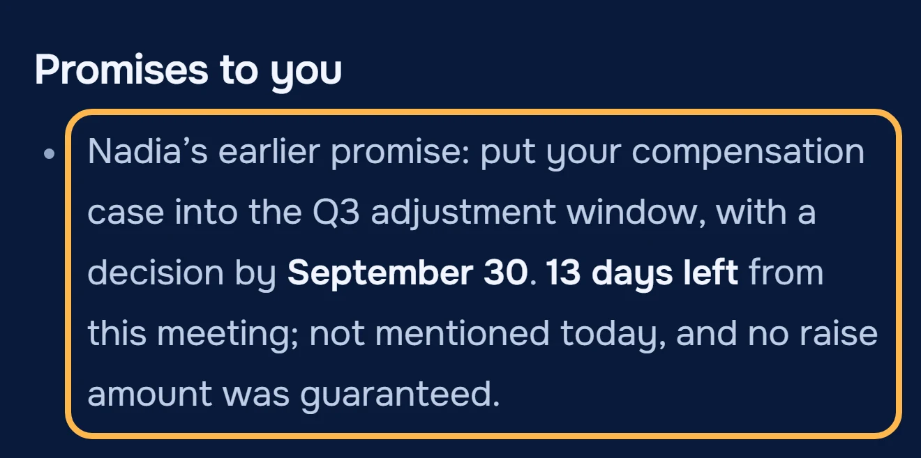 Promises to you block of the September Raise Coach notes: the May compensation promise, still open, 13 days left
